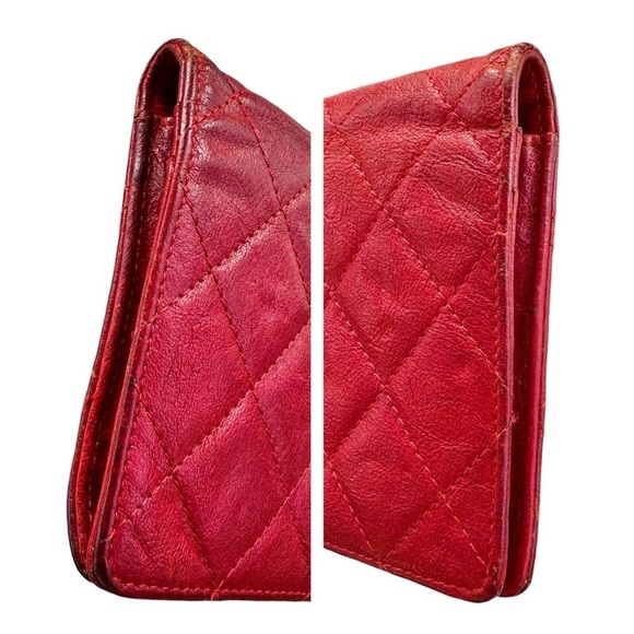 Authentic CHANEL Red Quilted Lambskin Leather Long Wallet With Authenticity Card - Picture 7 of 15